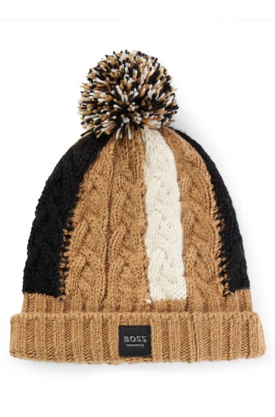 Boss Equestrian Beanie BOBBLE SIGNATURE COLOUR BLOCK camel