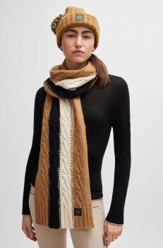 Boss Equestrian Beanie BOBBLE SIGNATURE COLOUR BLOCK camel