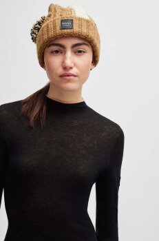 Boss Equestrian Beanie BOBBLE SIGNATURE COLOUR BLOCK camel