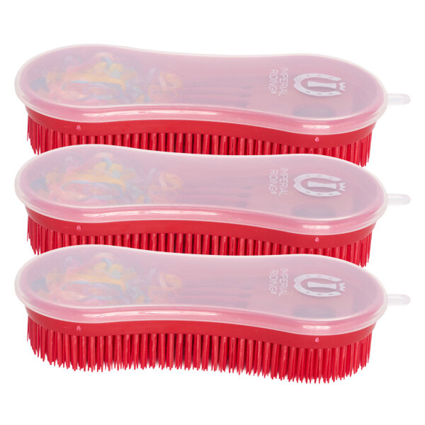 Imperial Riding Perfection Bürste 3er Pack mit Einflechtgummis IRH tango red