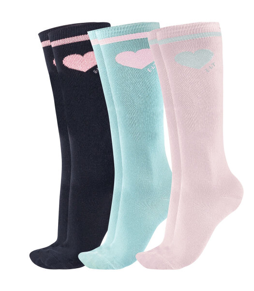 E.L.T Kinder Reitsocken GLITTER KIDS, zartrosa/mint/nachtblau, 3er Pack